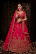 Rani Pink Premium Silk Bridal Lehenga Set with Heavy Zari & Thread Embroidery