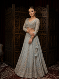 Ice Blue Heavy Embroidered Net Anarkali Gown Set with Dupatta | Luxury Bridal & Reception Wear