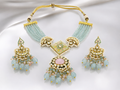 Pastel Kundan & Aqua Beaded Choker Set with Earrings