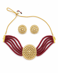 Royal Maroon Beaded Kundan Choker Set with Stud Earrings (Rental)