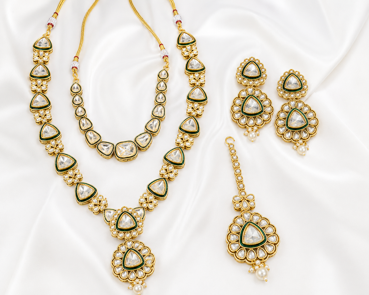 Kundan Bridal Jewellery Set with Earrings & Maang Tikka – Rental