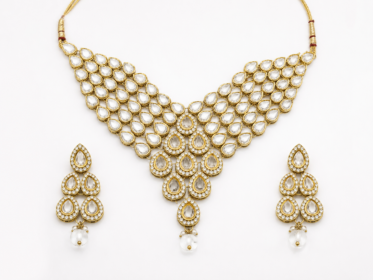 Kundan Bridal Necklace Set with Earrings | Jewellery Rental