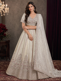 Ivory Pink Hand-Embroidered Bridal Lehenga Set with Floral Sequin Work & Net Dupatta