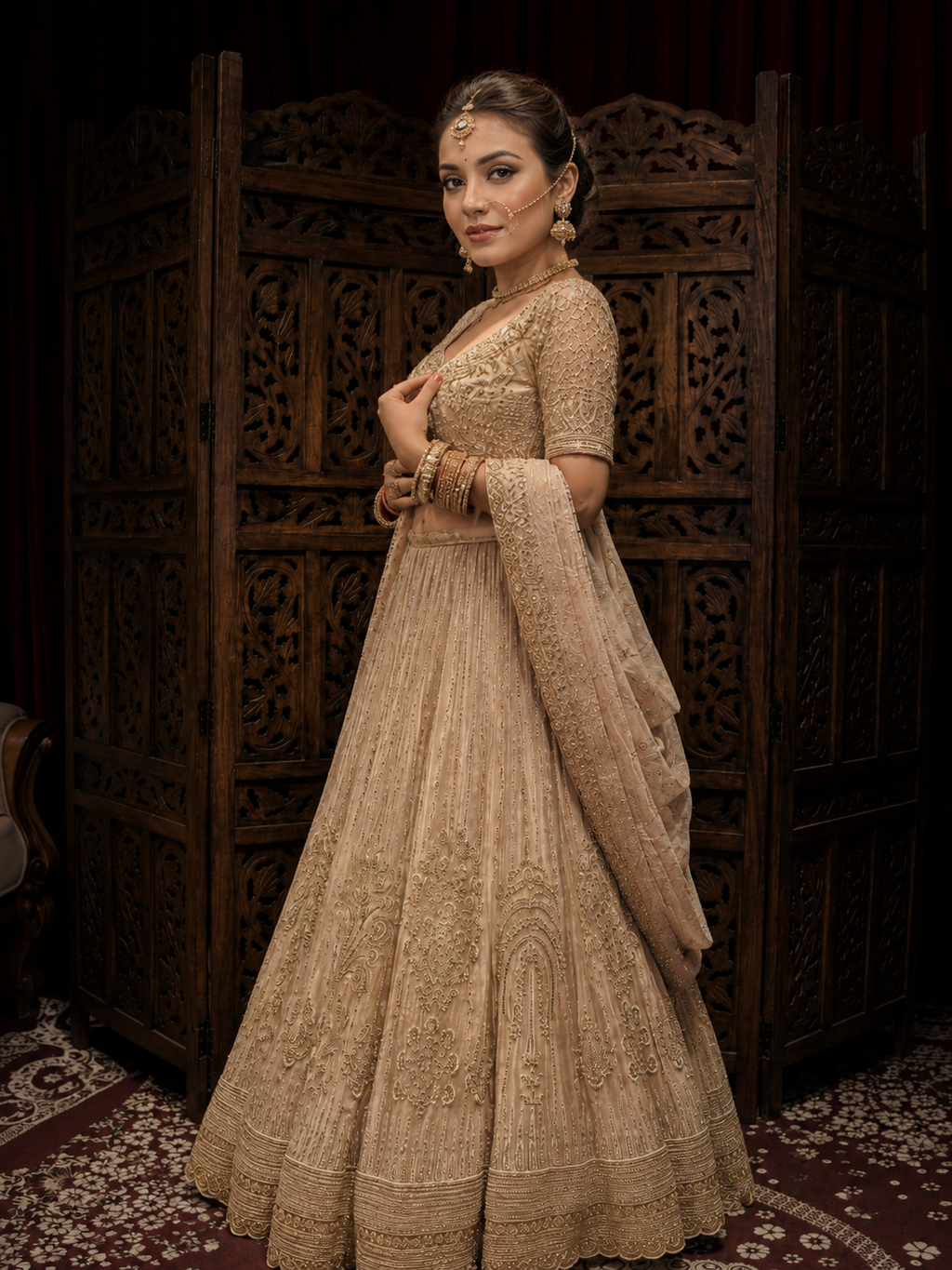 Champagne Gold Designer Bridal Blouse | Heavy Hand-Embroidered Sequins & Zari Work