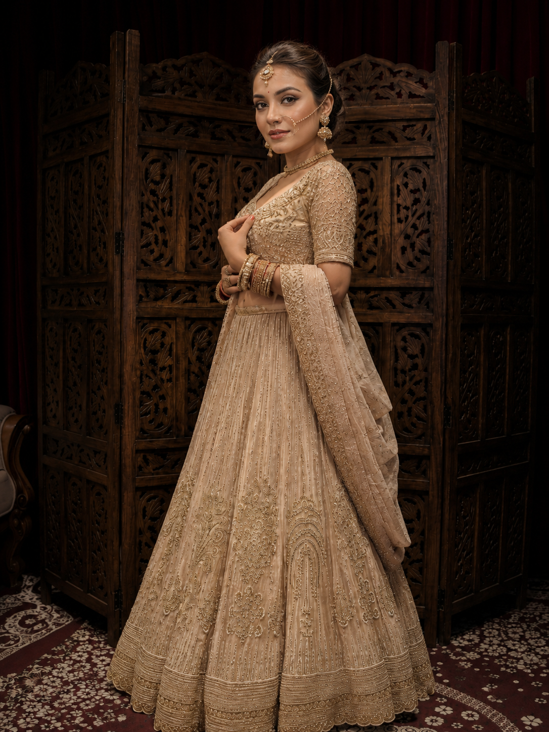Champagne Gold Designer Bridal Blouse | Heavy Hand-Embroidered Sequins & Zari Work