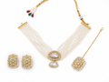 White Pearl Kundan Jewellery Set with Earrings & Maang Tikka | Bridal Rental
