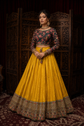 Floral Printed Blouse with Mustard Yellow Lehenga Set