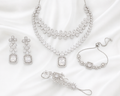 Luxury American Diamond Jewellery Set with Finger Band & Adjustable Bracelet | Rental Available