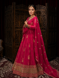 Rani Pink Banarasi Jacquard V-Neck Blouse for Women | Festive & Bridal Wear