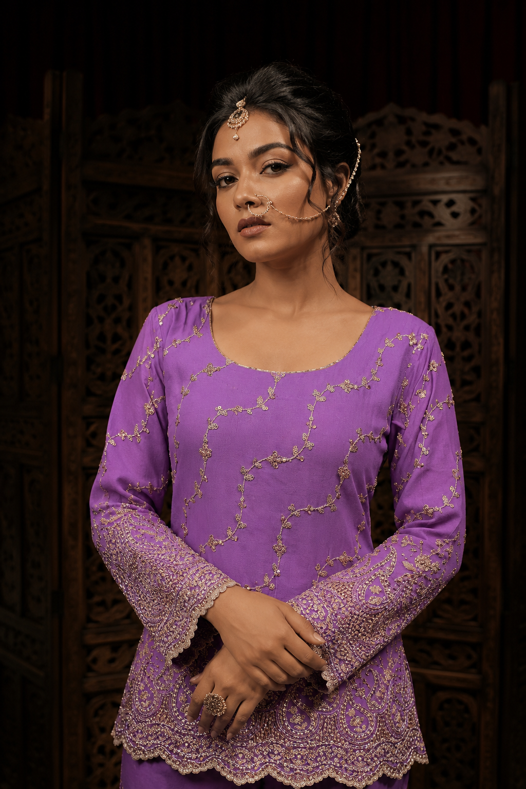 Lavender Purple Embroidered Sharara Set with Dupatta (Rental)